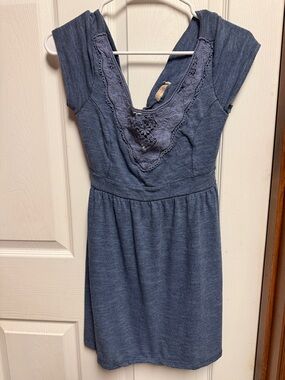 Pins & Needles Slate Blue Lace-Trim Mini Dress